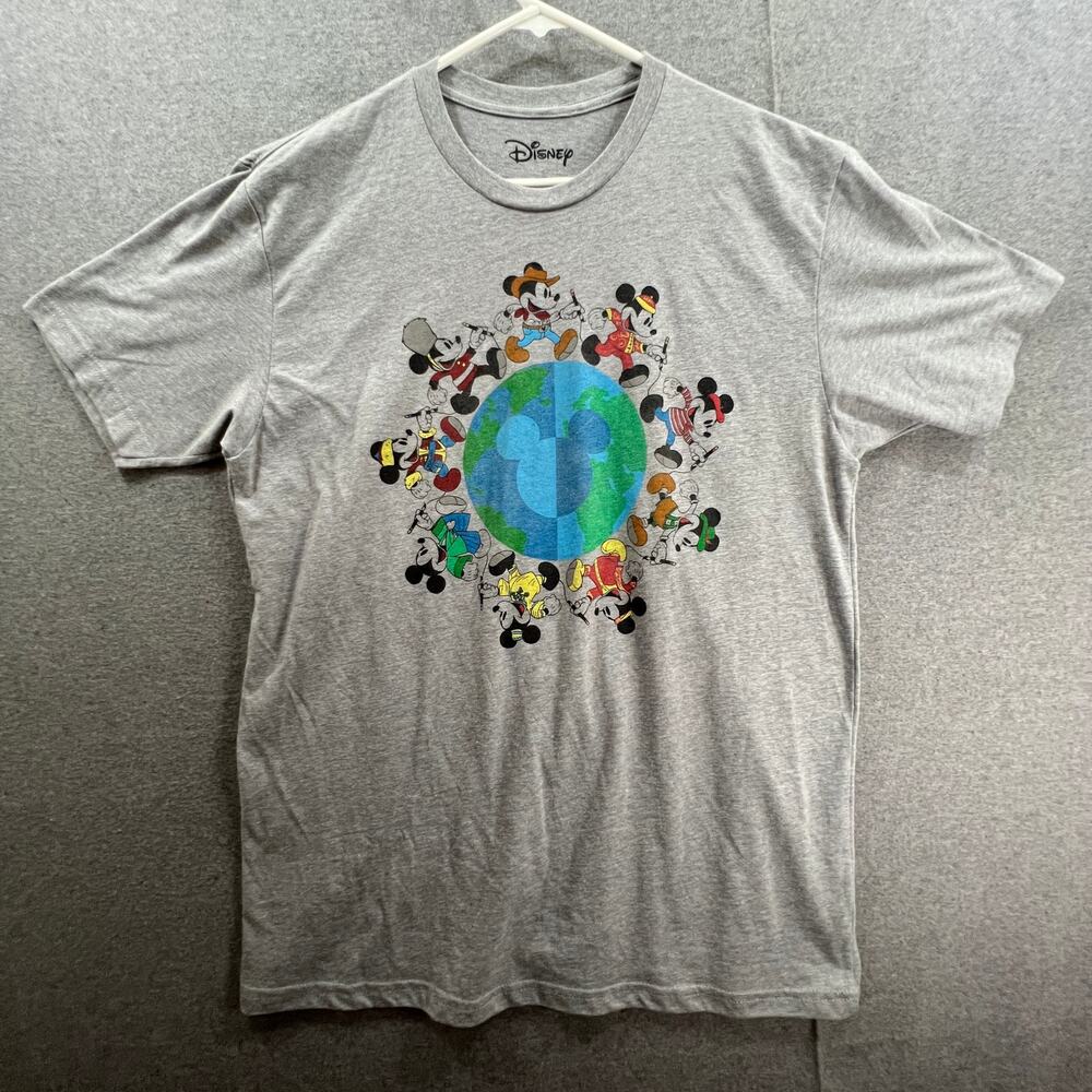 Disney Mickey All Around the World Shirt Women Large Casual Gray T Shirt Ladies